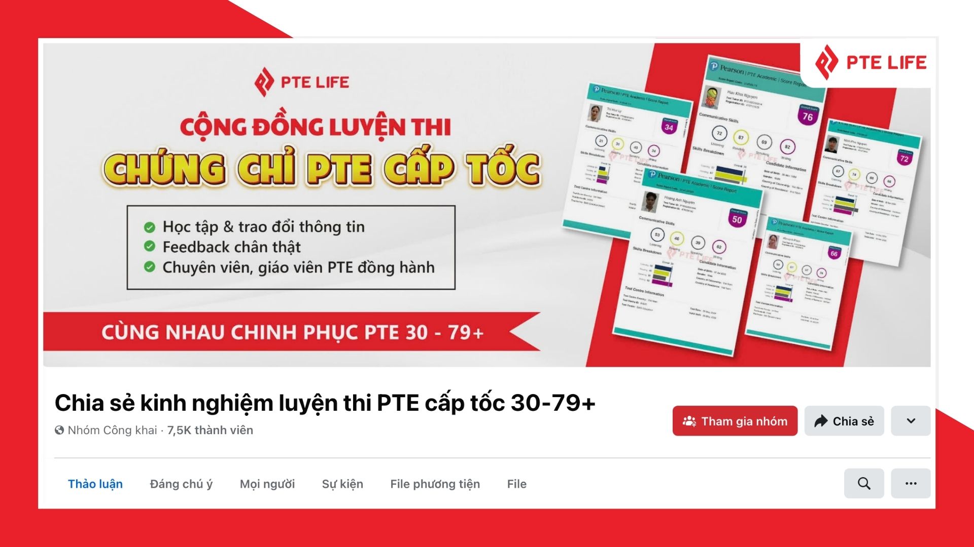 Tham gia các hội nhóm chia sẻ kinh nghiệm luyện thi PTE