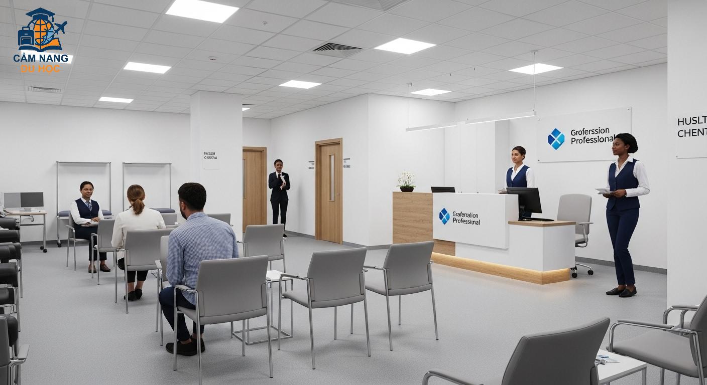 Phòng khám y tế được chỉ định cho khám sức khỏe định cư Úc, với không gian sạch sẽ và chuyên nghiệp.