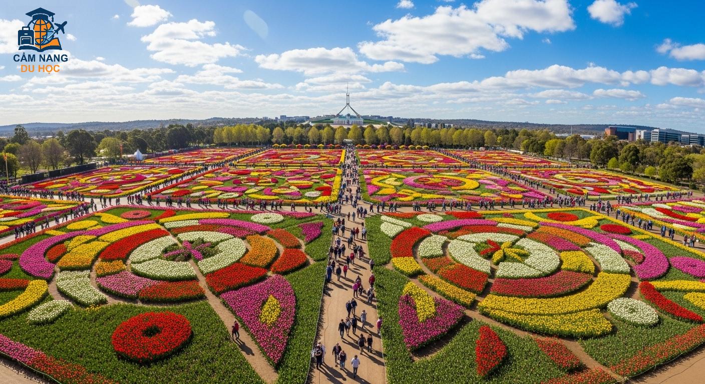 Lễ hội hoa Floriade ở Canberra với hàng triệu bông tulip khoe sắc.