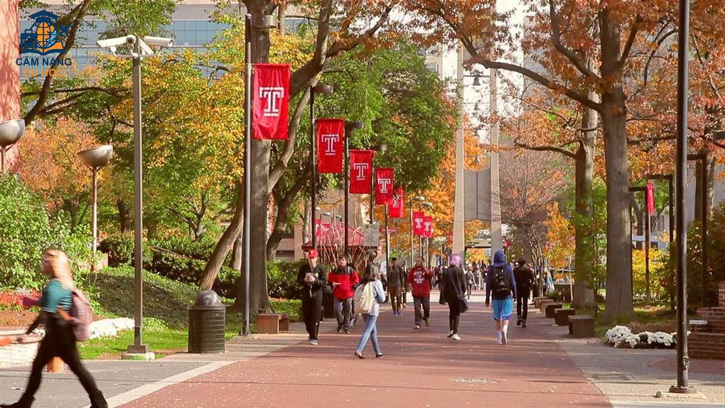Bên ngoài khuôn viên trường Temple University. Ảnh: Temple University